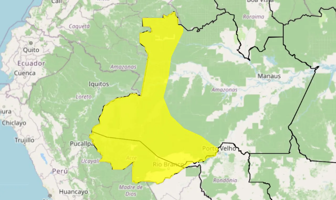 o mapa mostra as &aacute;reas em alerta para chuva intensa