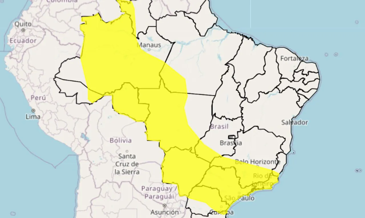 o mapa mostra as &aacute;reas em alerta para chuva intensa