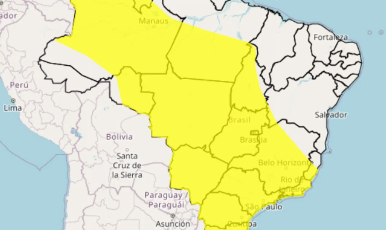 o mapa mostra as &aacute;reas em alerta para chuva intensa