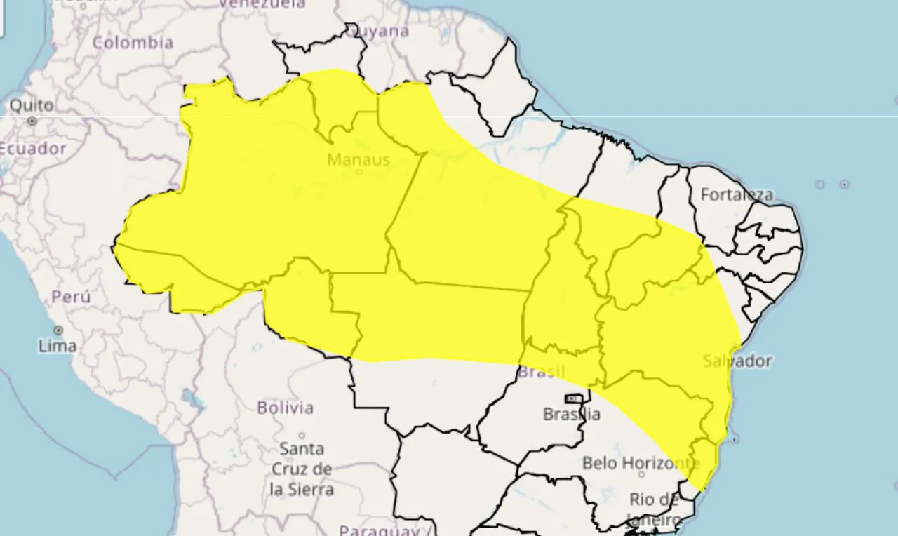 o mapa mostra as &aacute;reas em alerta para chuva intensa