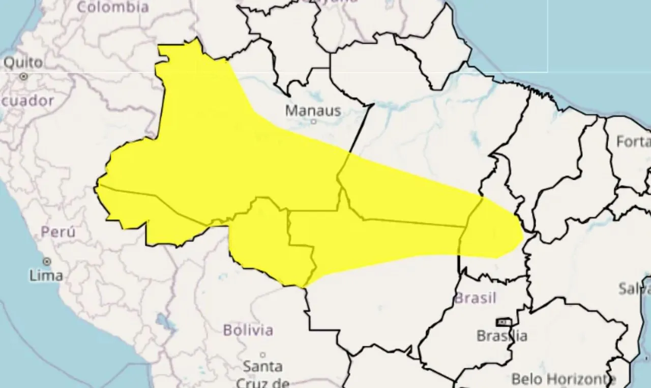 o mapa mostra as &aacute;reas em alerta para chuva intensa