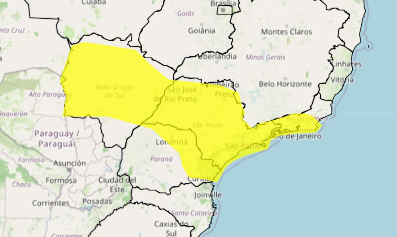 o mapa mostra as regi&otilde;es afetadas pela queda de temperatura