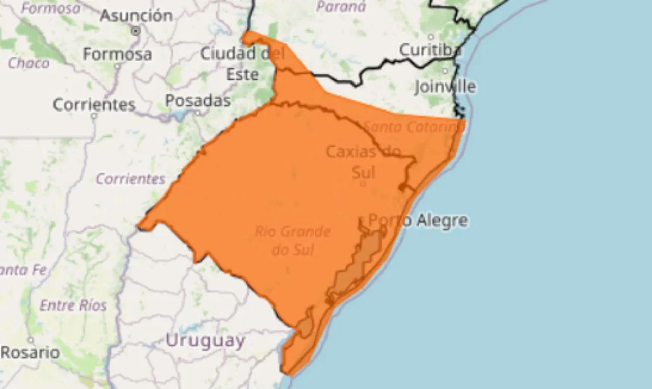 o mapa mostra as &aacute;reas em alerta para chuva intensa
