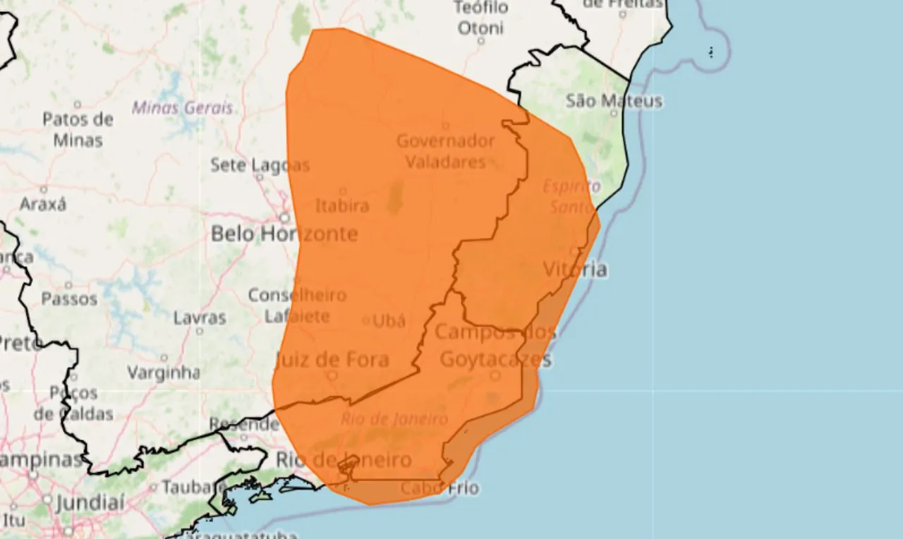 o mapa mostra as &aacute;reas em alerta para chuva intensa