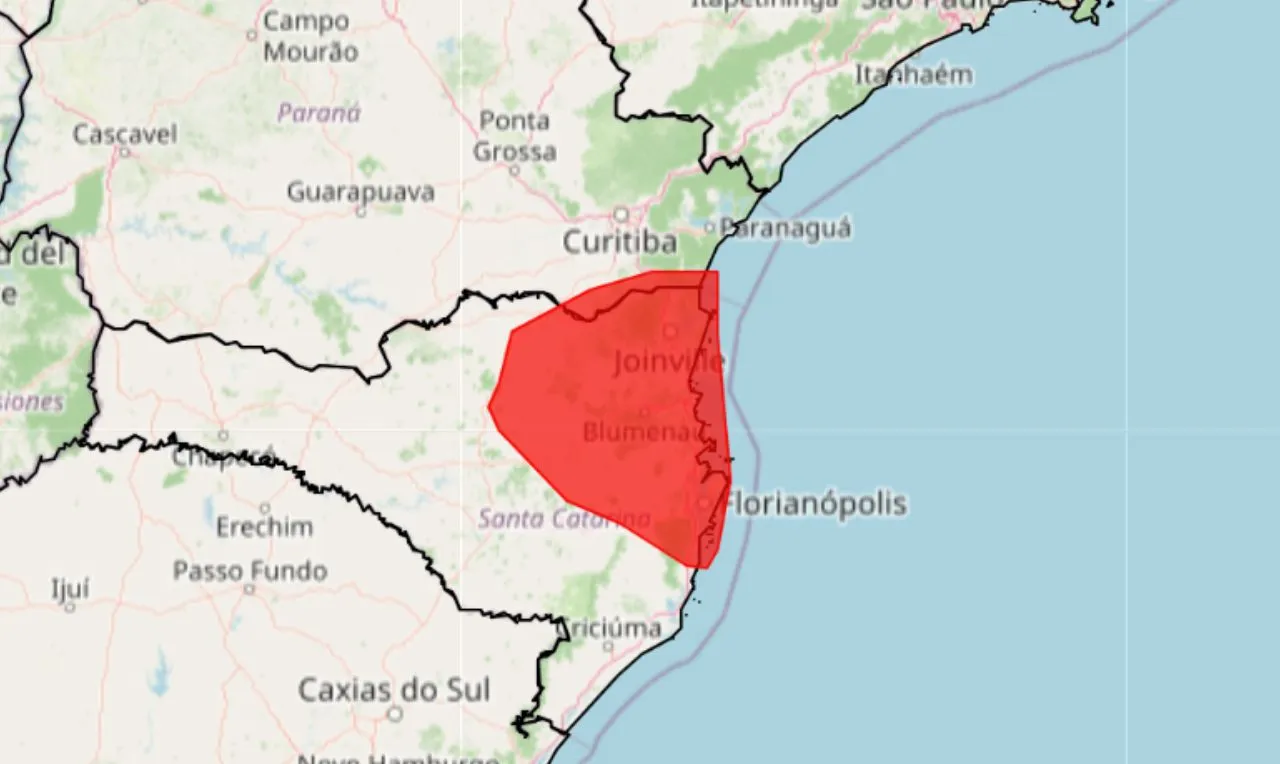 O mapa mostra as &aacute;reas em alerta para chuva intensa