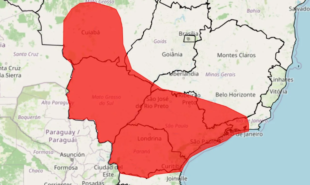 O mapa mostra as regi&otilde;es que ser&atilde;o atingidas pela onda de calor