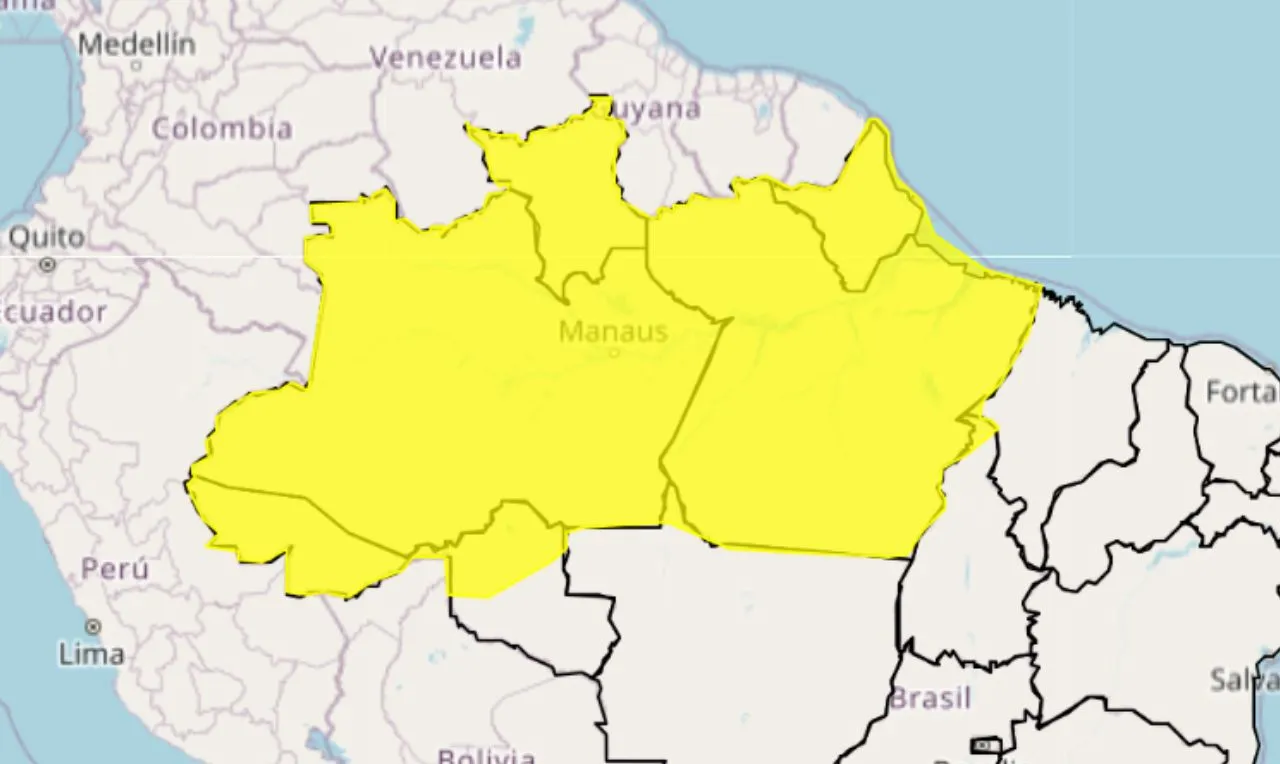 o mapa mostra as &aacute;reas em alerta para chuva intensa