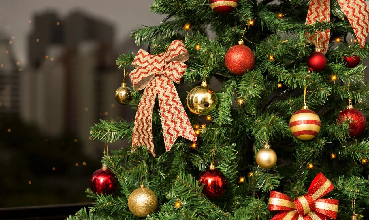 A imagem ilustra uma &aacute;rvore de natal em um determinado local