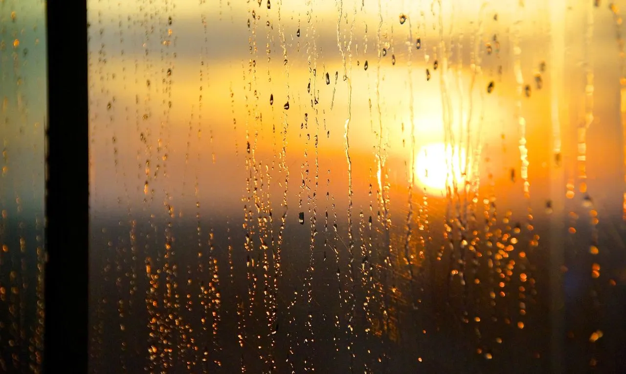 A imagem mostra a chuva em um fim de tarde