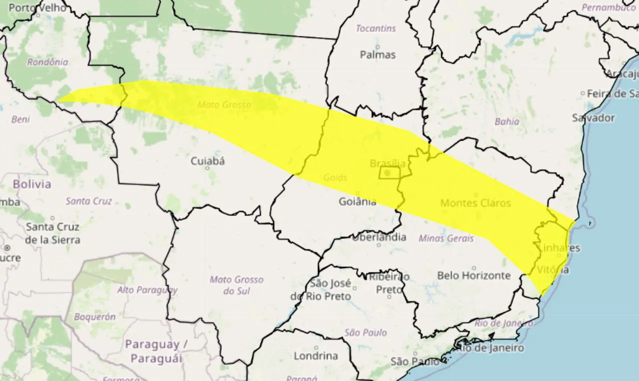 o mapa mostra as áreas em alerta para chuva intensa