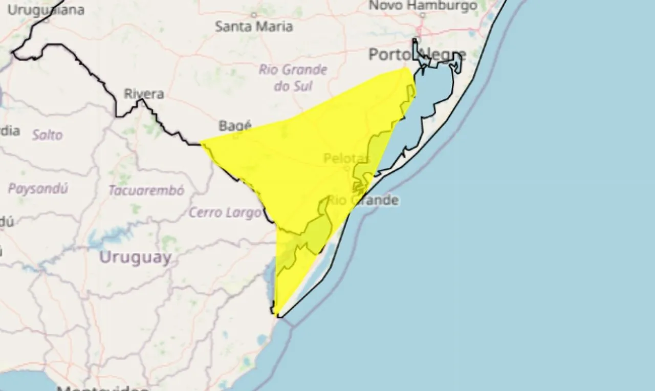 o mapa mostra &agrave;s &aacute;reas em alerta para chuva intensa