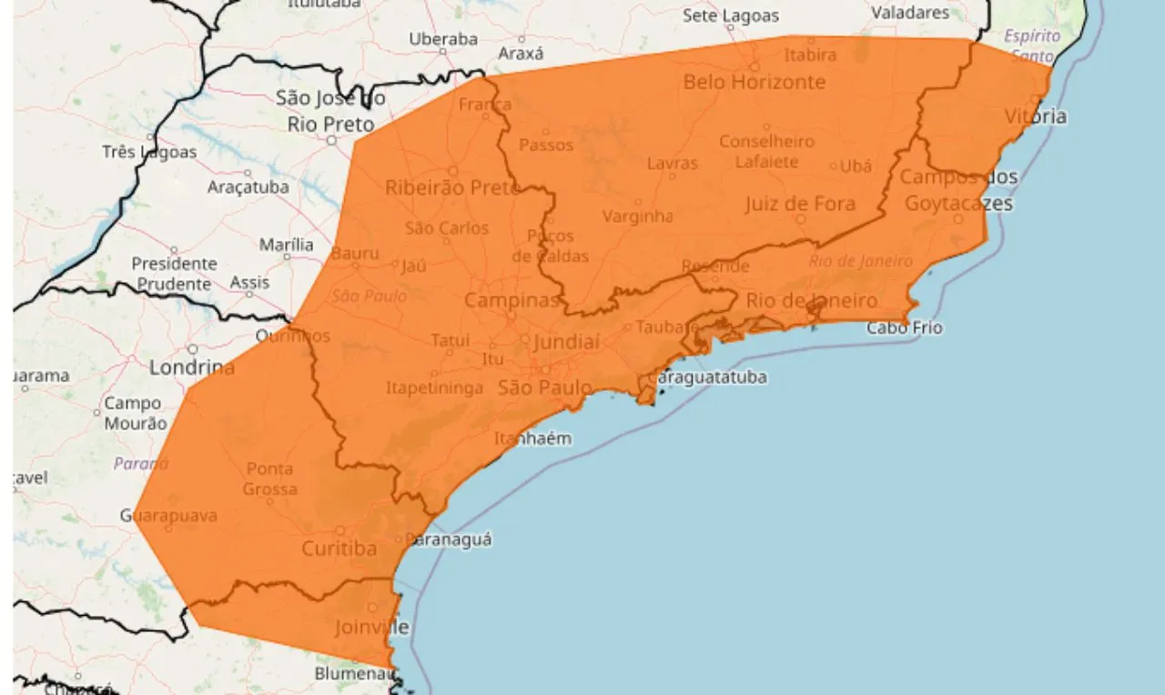 o mapa mostra as áreas em alerta para temporais