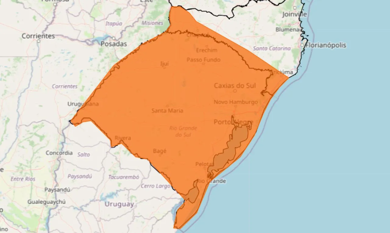 o mapa mostra as &aacute;reas em alerta para tempestade